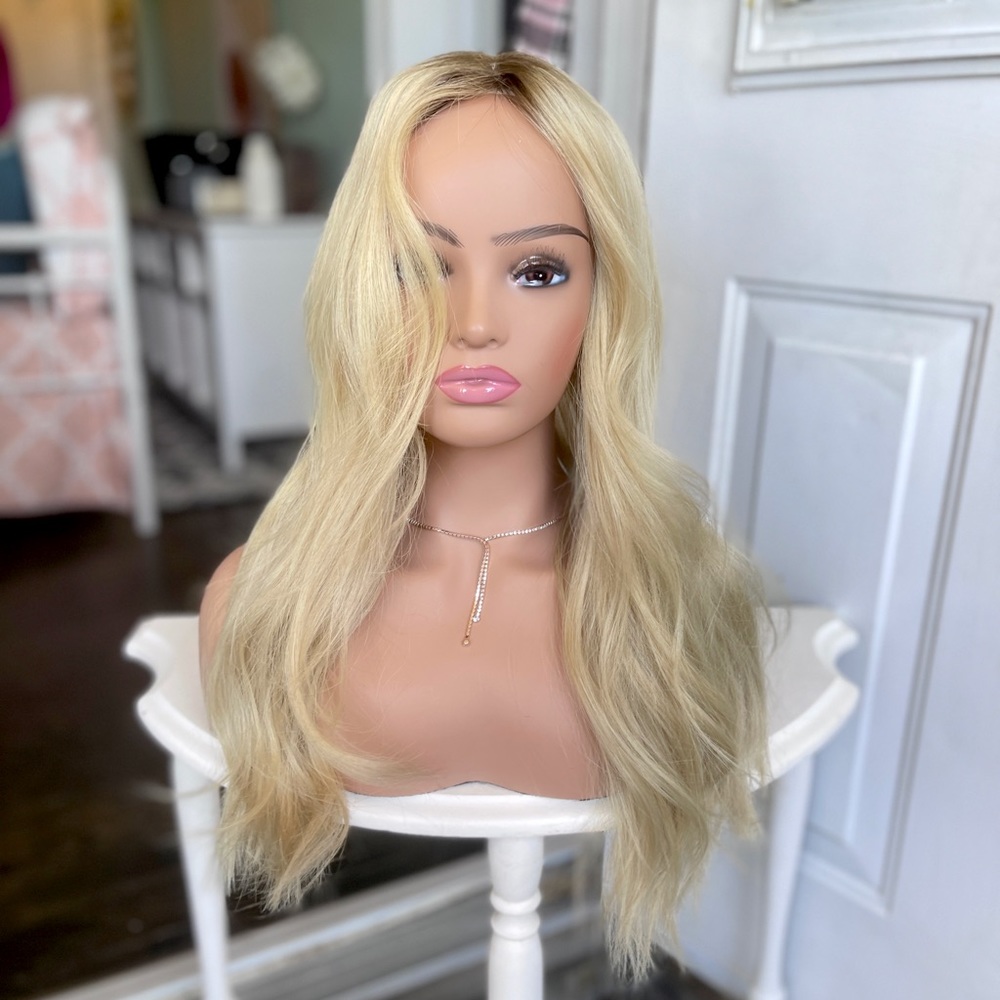 Highline Wigs / Toppers By Sharon Premium Human Hair Silk Top long blonde topper